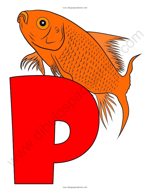 Letra P Pez abecedario dibujo a color y para colorear